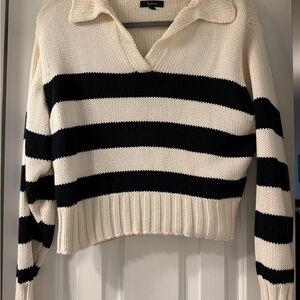 Quince Cotton Cropped Polo Striped Sweater